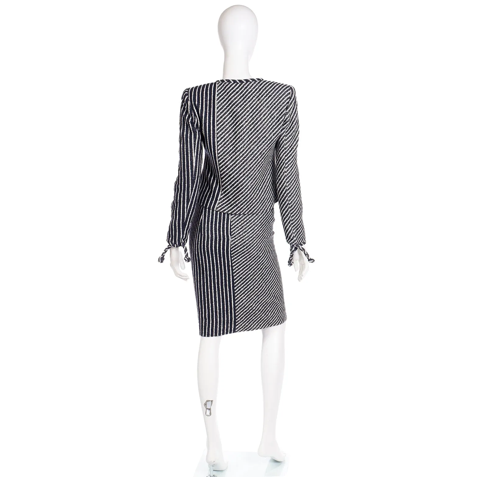 2000s Valentino Navy Blue & White Stripe Jacket & Skirt Suit w Tag