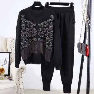 2Pcs Embellished Sweater & Pants Set