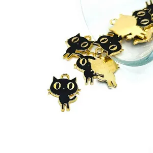 4, 20 or 50 Pieces: Black Enamel Cat Charms