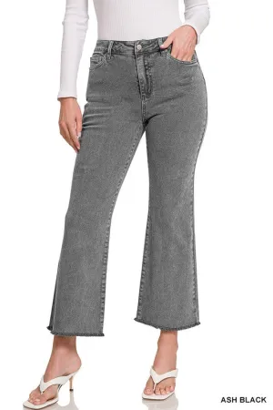 ACID WASHED HIGH WAIST FRAYED HEM BOOTCUT PANTS • MORE COLORS