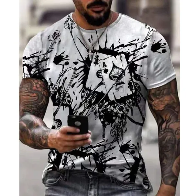 Aidase Horrible Skull Spades Poker T-Shirt Casual Men Summer 3D-Print Extra-Large T-Shirt  Comfort Breathable T-Shirt Tops 110-6XL