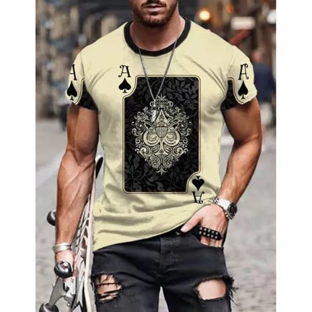 Aidase Horrible Skull Spades Poker T-Shirt Casual Men Summer 3D-Print Extra-Large T-Shirt  Comfort Breathable T-Shirt Tops 110-6XL