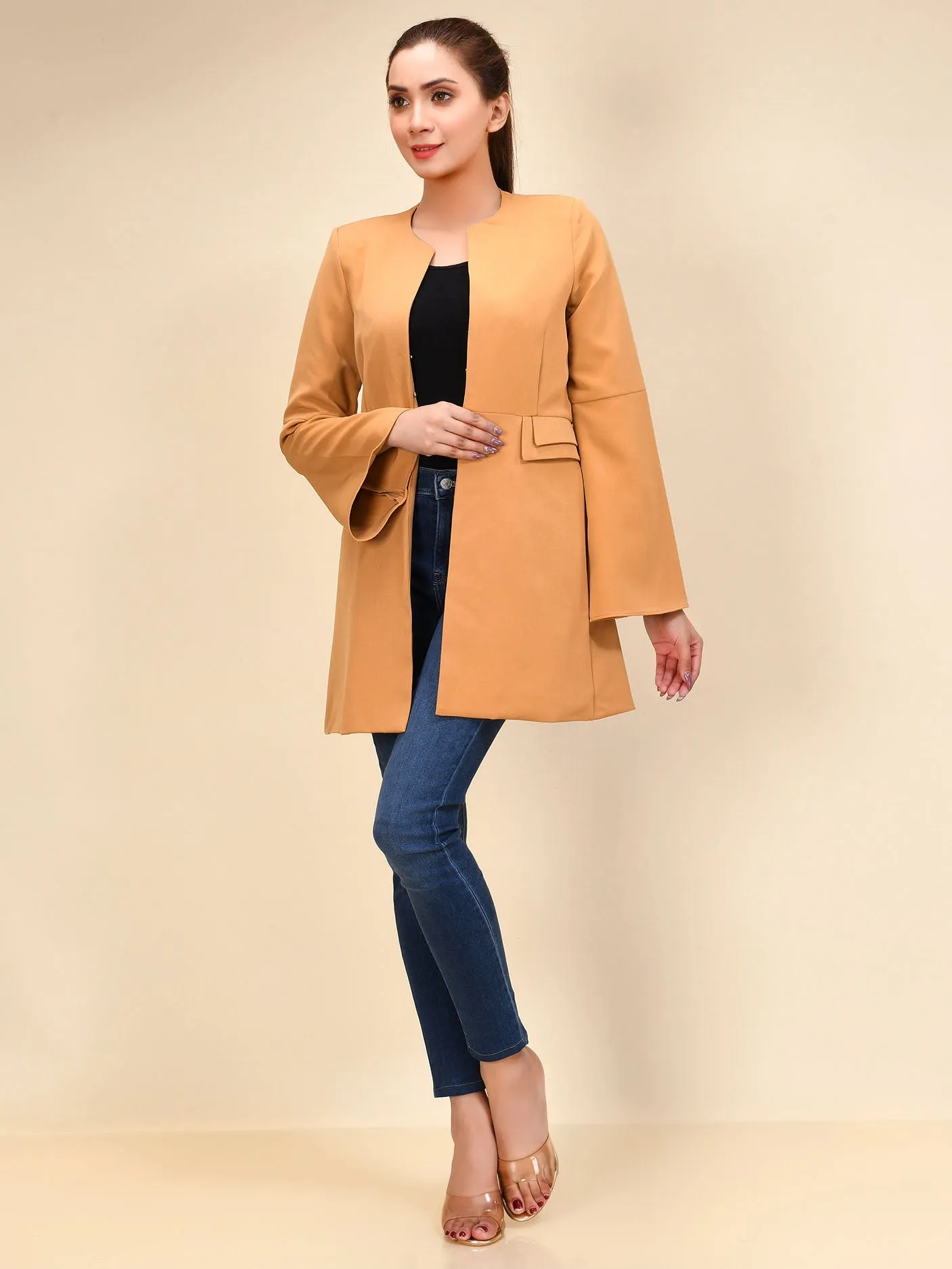 Bell Sleeved Coat - Mustard