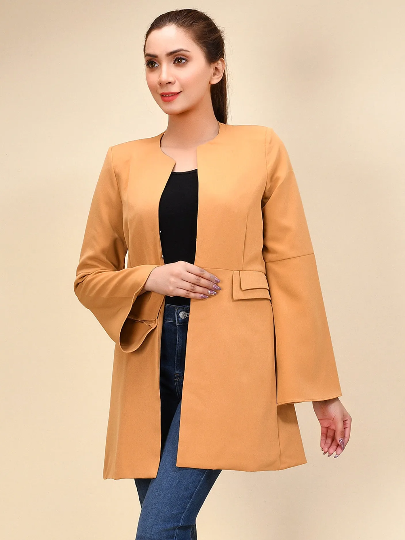 Bell Sleeved Coat - Mustard