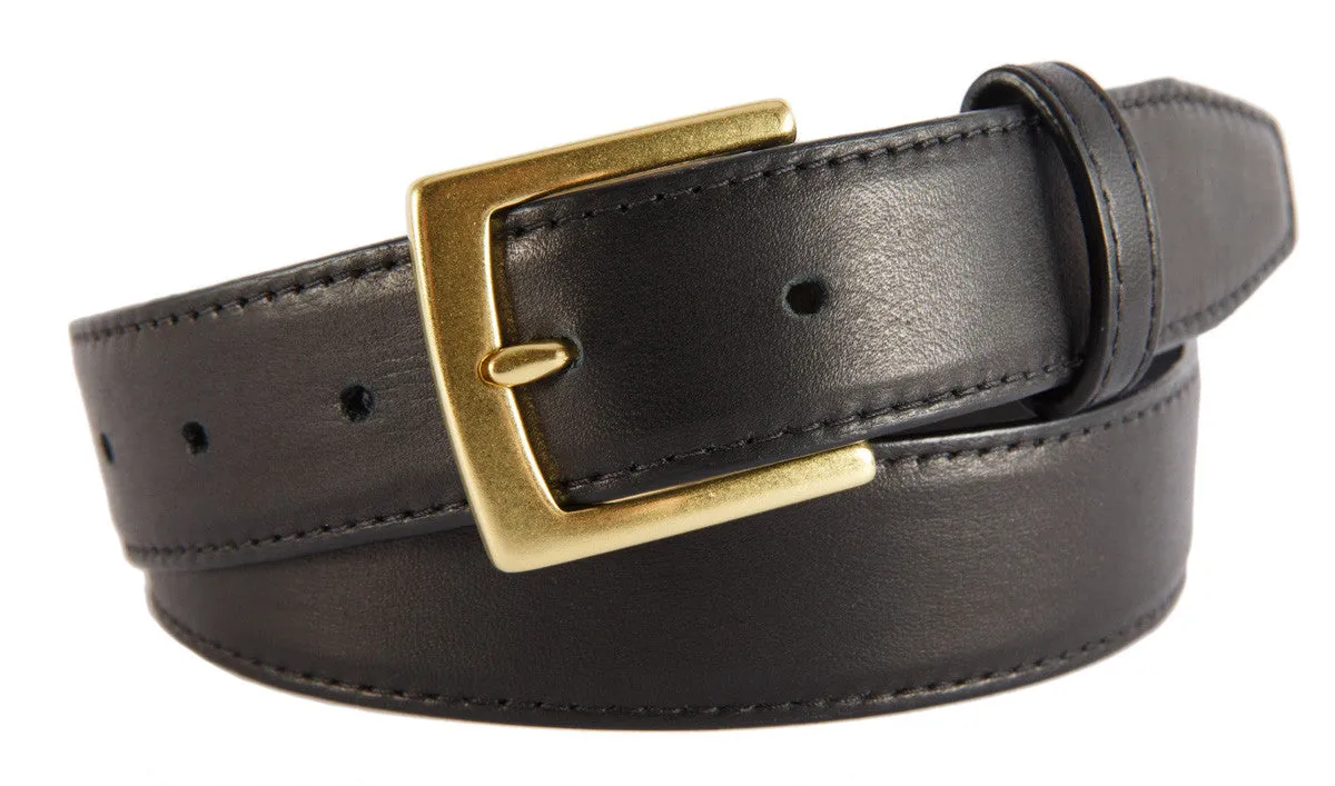 Black Smooth Leather Belt, Signature Buckle (Gold)