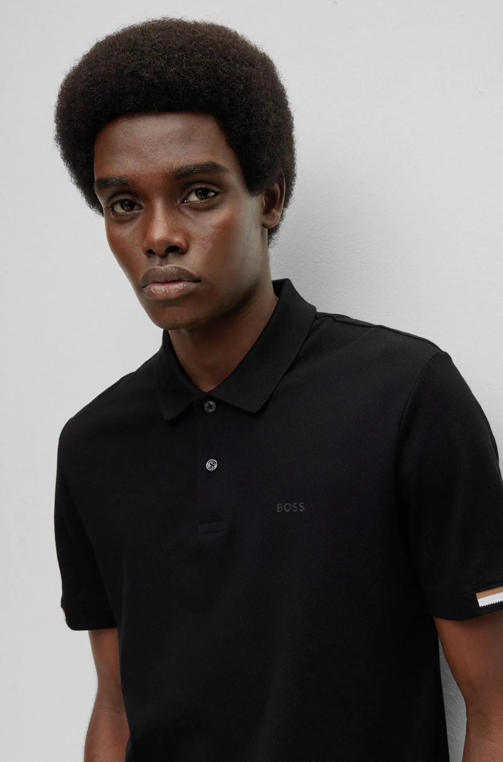 Boss Regular-fit Polo T-shirt With Rubberized Logo, black