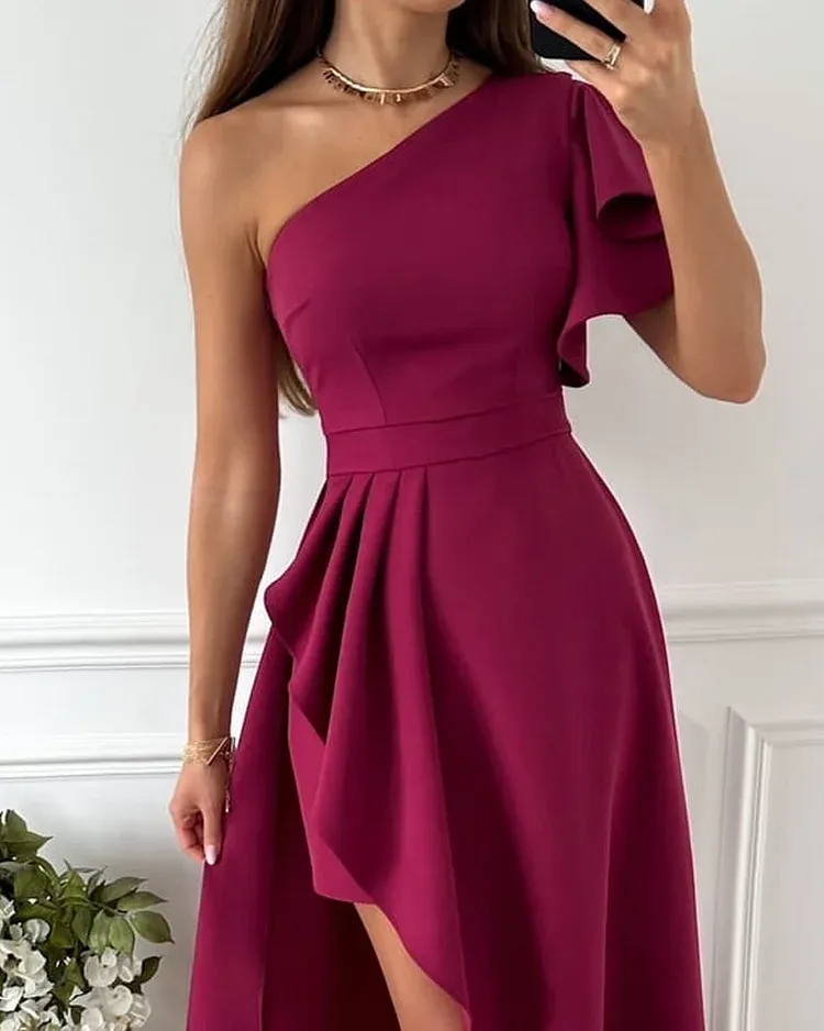 Casual Solid Color High Low Sweep Dress