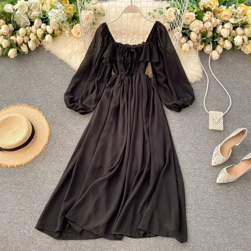 Chic Puffy-sleeve Chiffon Dress