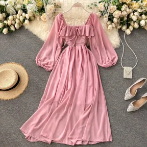 Chic Puffy-sleeve Chiffon Dress