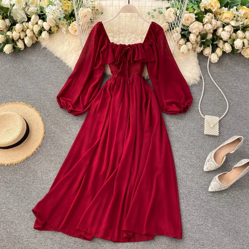 Chic Puffy-sleeve Chiffon Dress