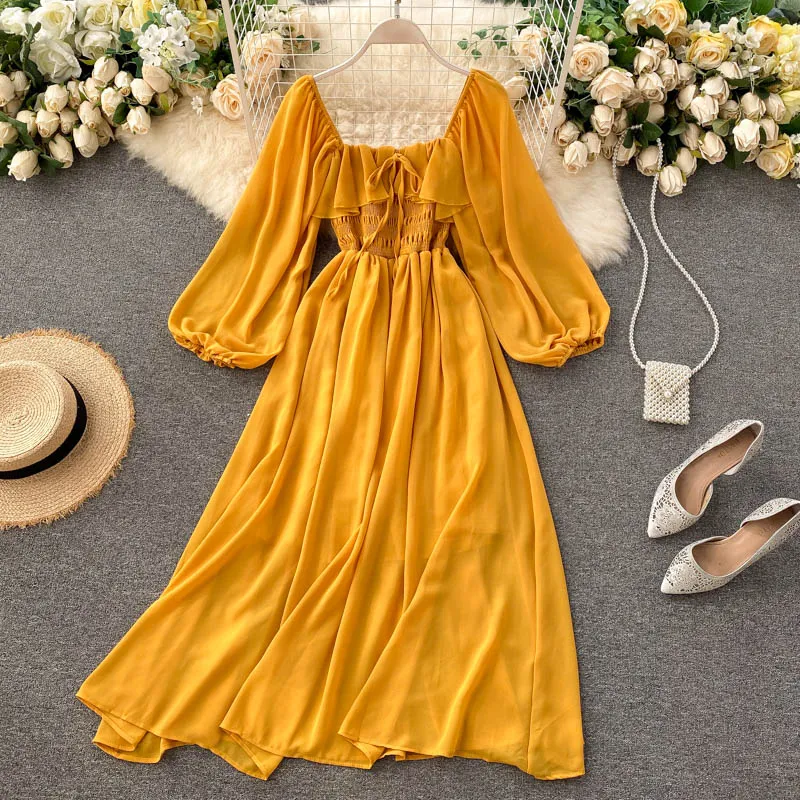 Chic Puffy-sleeve Chiffon Dress