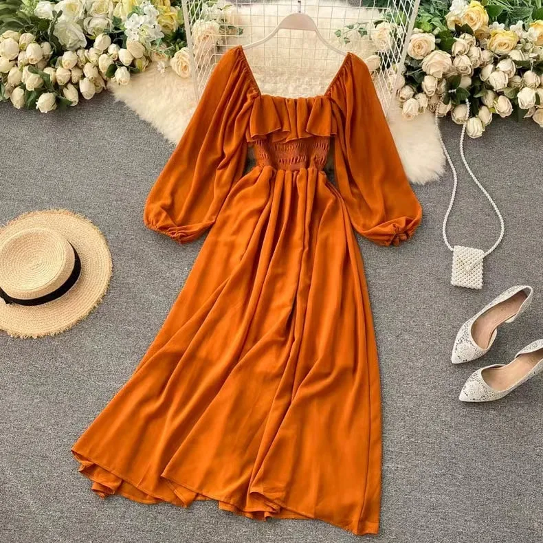 Chic Puffy-sleeve Chiffon Dress