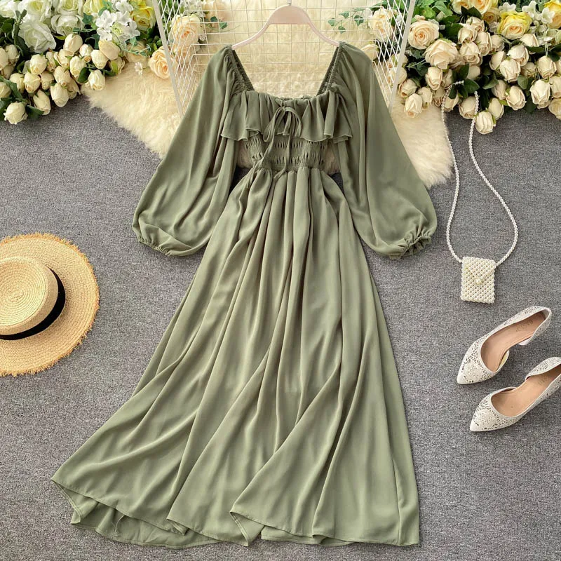 Chic Puffy-sleeve Chiffon Dress