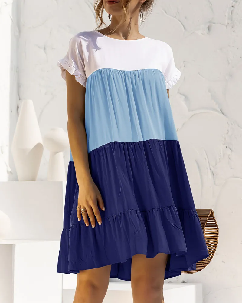 Colorblock Loose Cake Dress