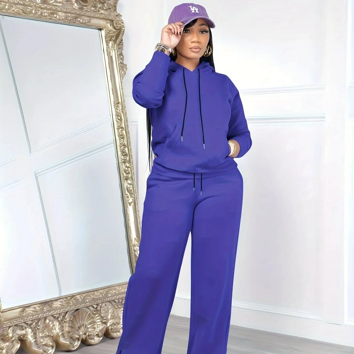 Drawstring Long Sleeves Sweatshirt & Pant  Activewear  Set