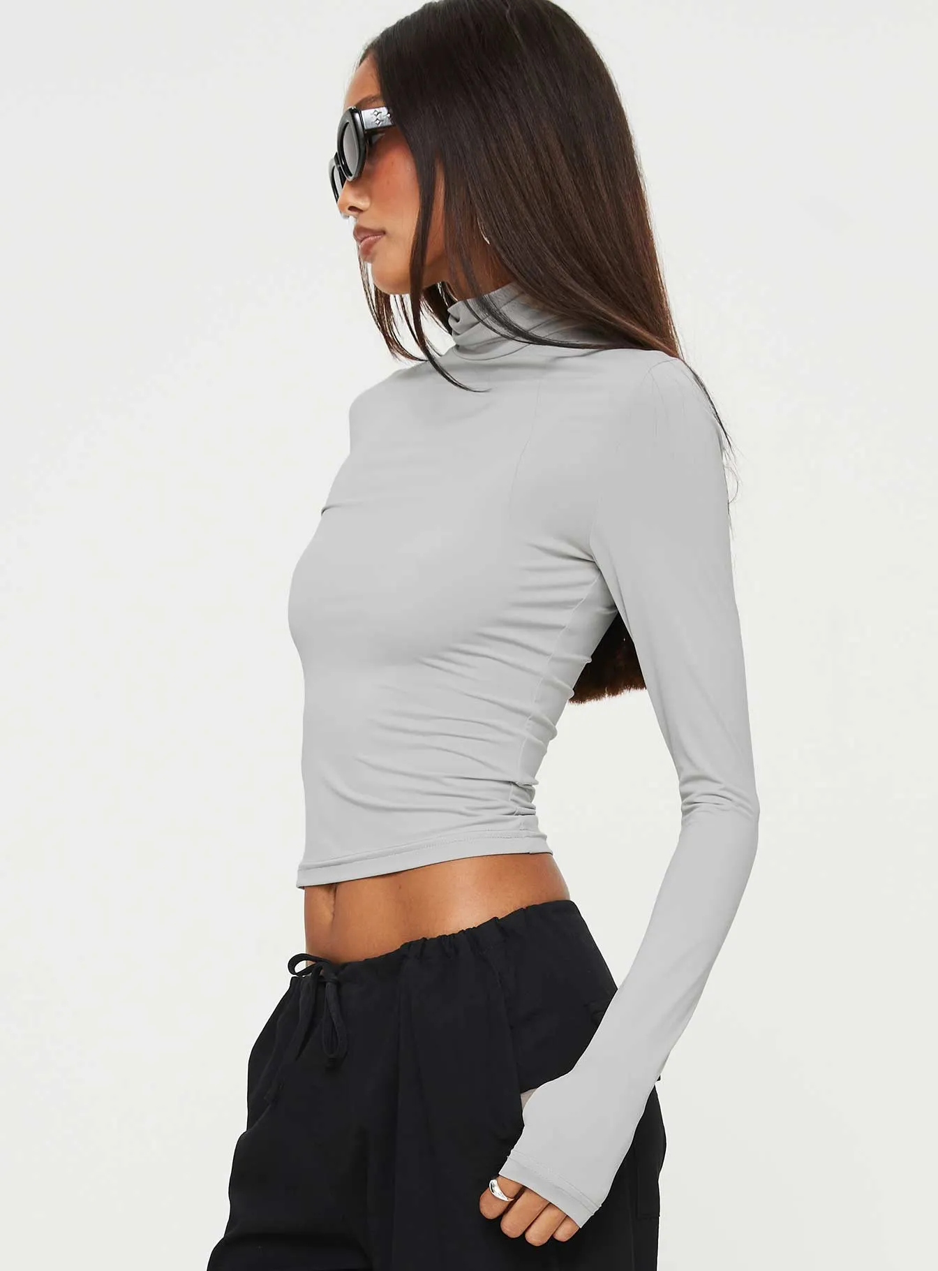 Elysium Long Sleeve Turtleneck Top Light Grey