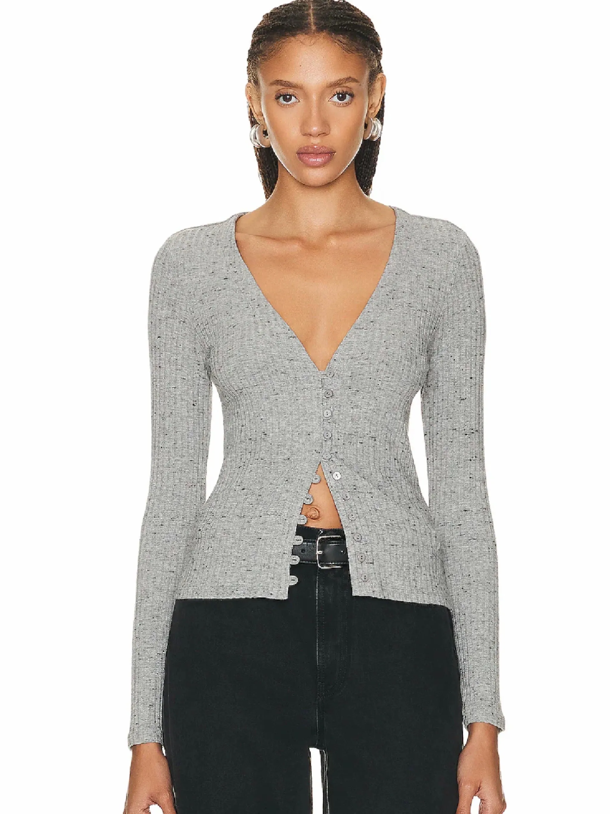 ENZA COSTA- Long Sleeve V Cardigan Grey