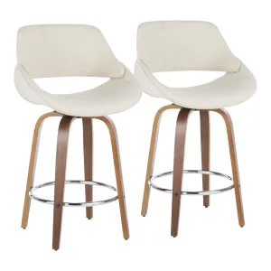 Fabrico Mid-Century Modern Counter Stool in Walnut and Cream Fabric by LumiSource - Set of 2