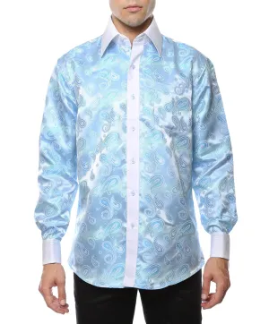 Ferrecci Men's Satine Hi-1025 Turquise Paisley Button Down Dress Shirt