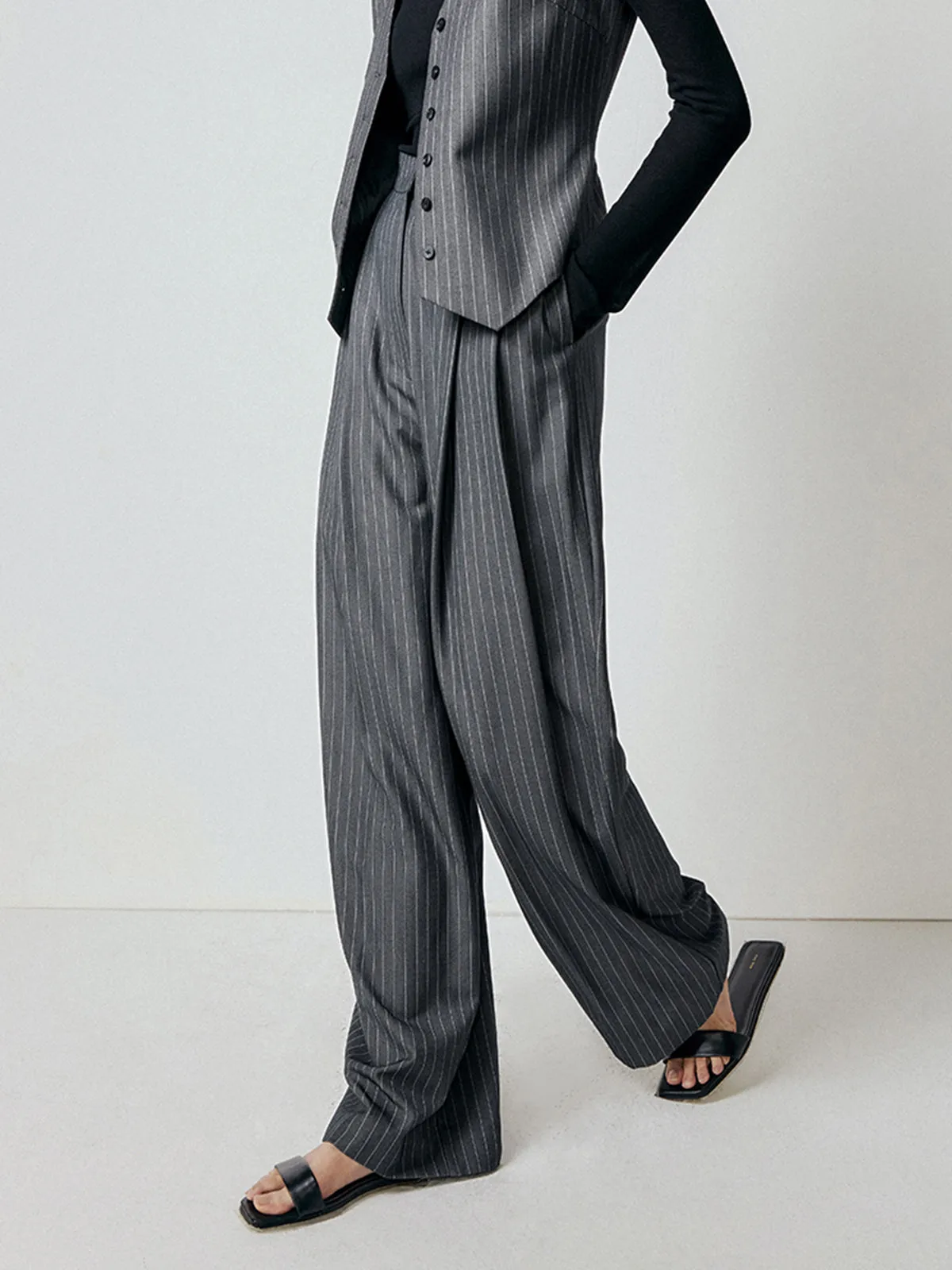 First Choice Pinstripe Trendy Wide Leg Dress Pants