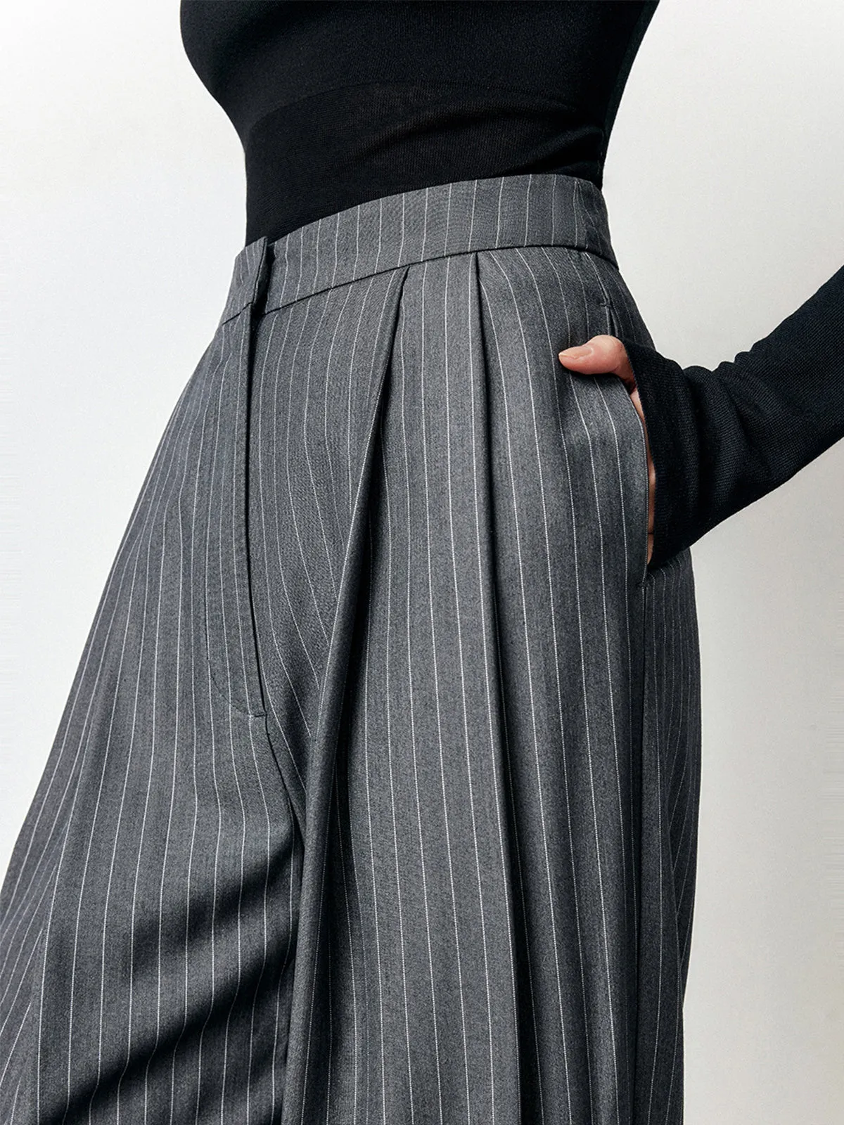 First Choice Pinstripe Trendy Wide Leg Dress Pants