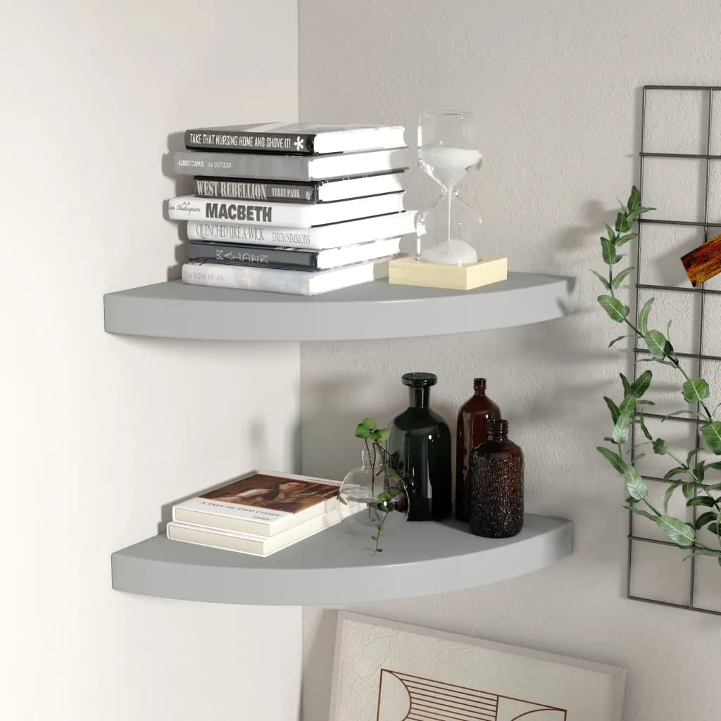 Floating Corner Shelves 2 pcs Grey 35x35x3.8 cm MDF