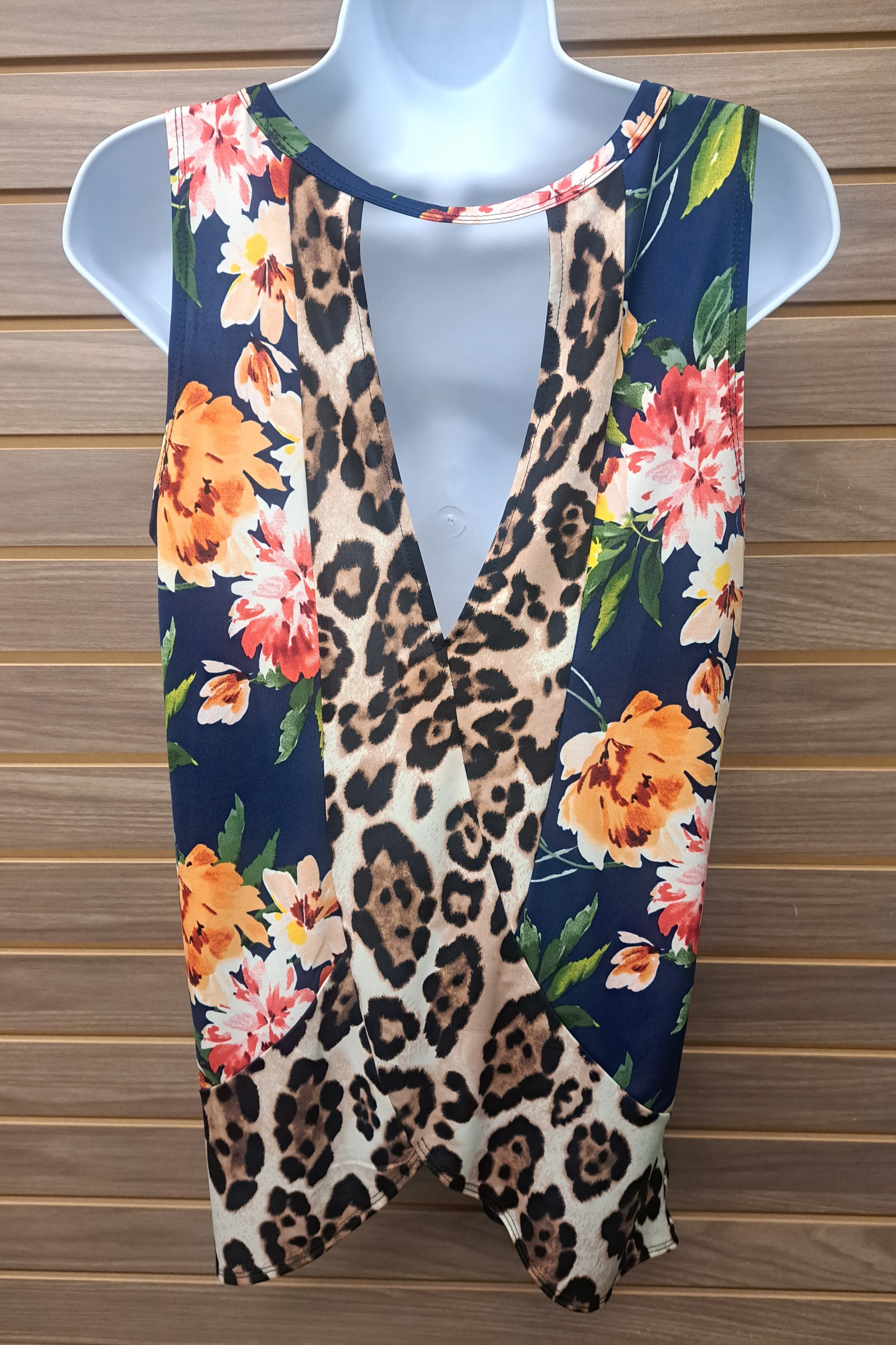 Floral leopard tank