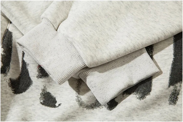 Fuzzy Letter Print Fleece Hooded Sweatshirt