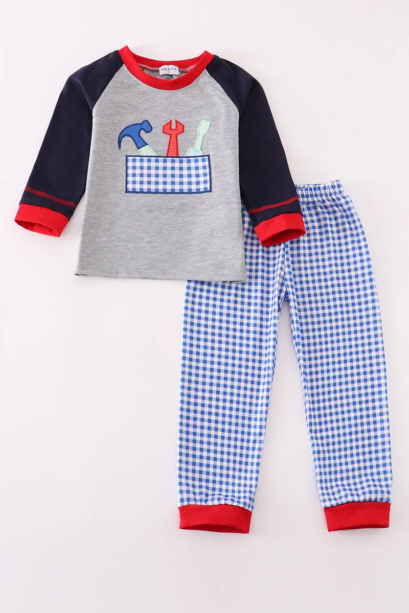 Grey toolbox applique boy set