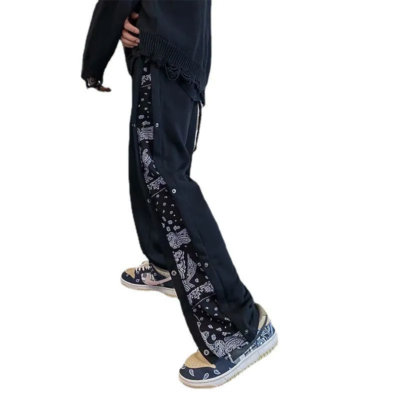 High Street Pants INS Trendy Straight Cashew Flowers Spliced Sporty Matching Pants