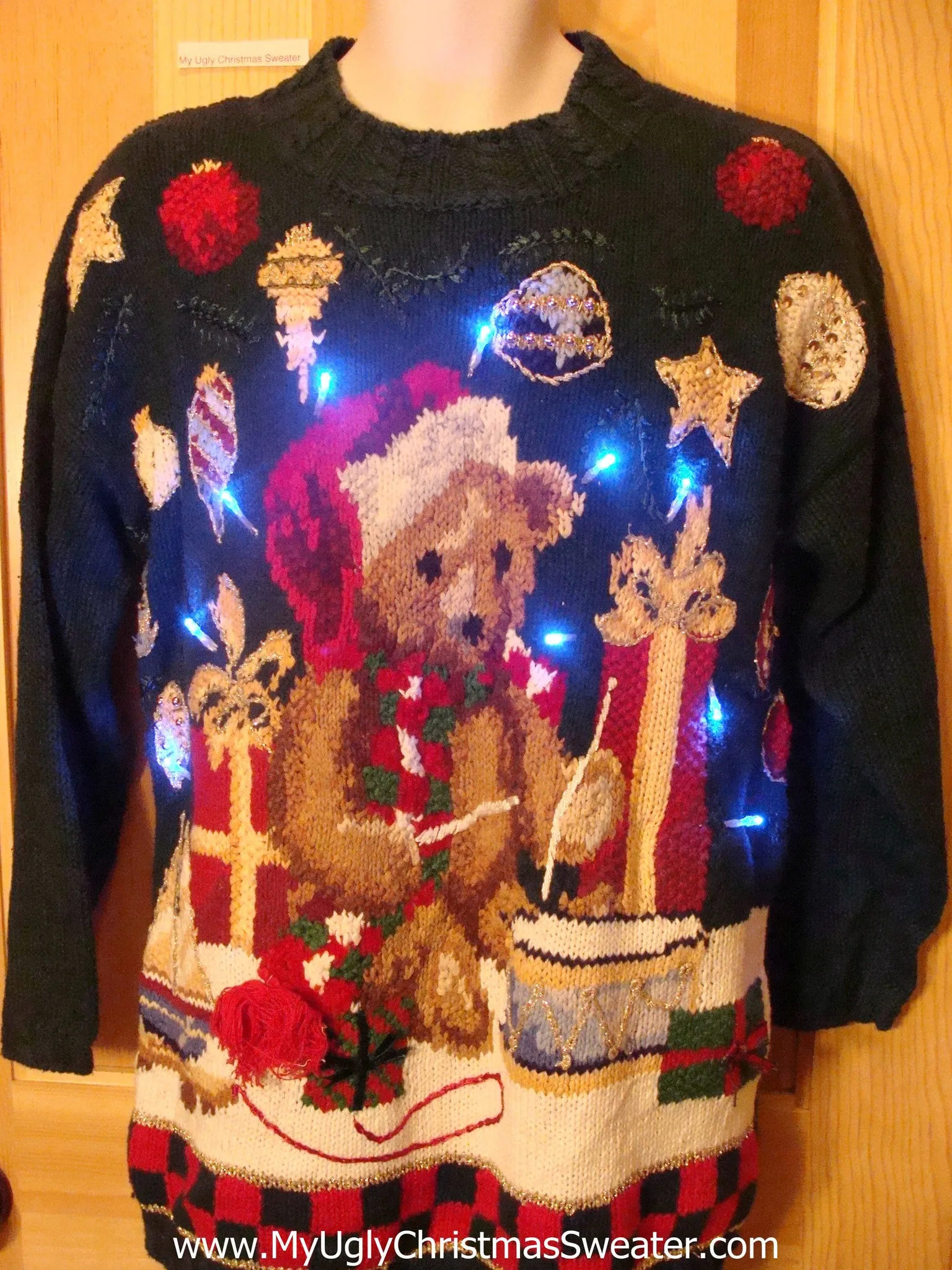 Holy Grail of Tacky Light Up Christmas Sweater Santa Bear