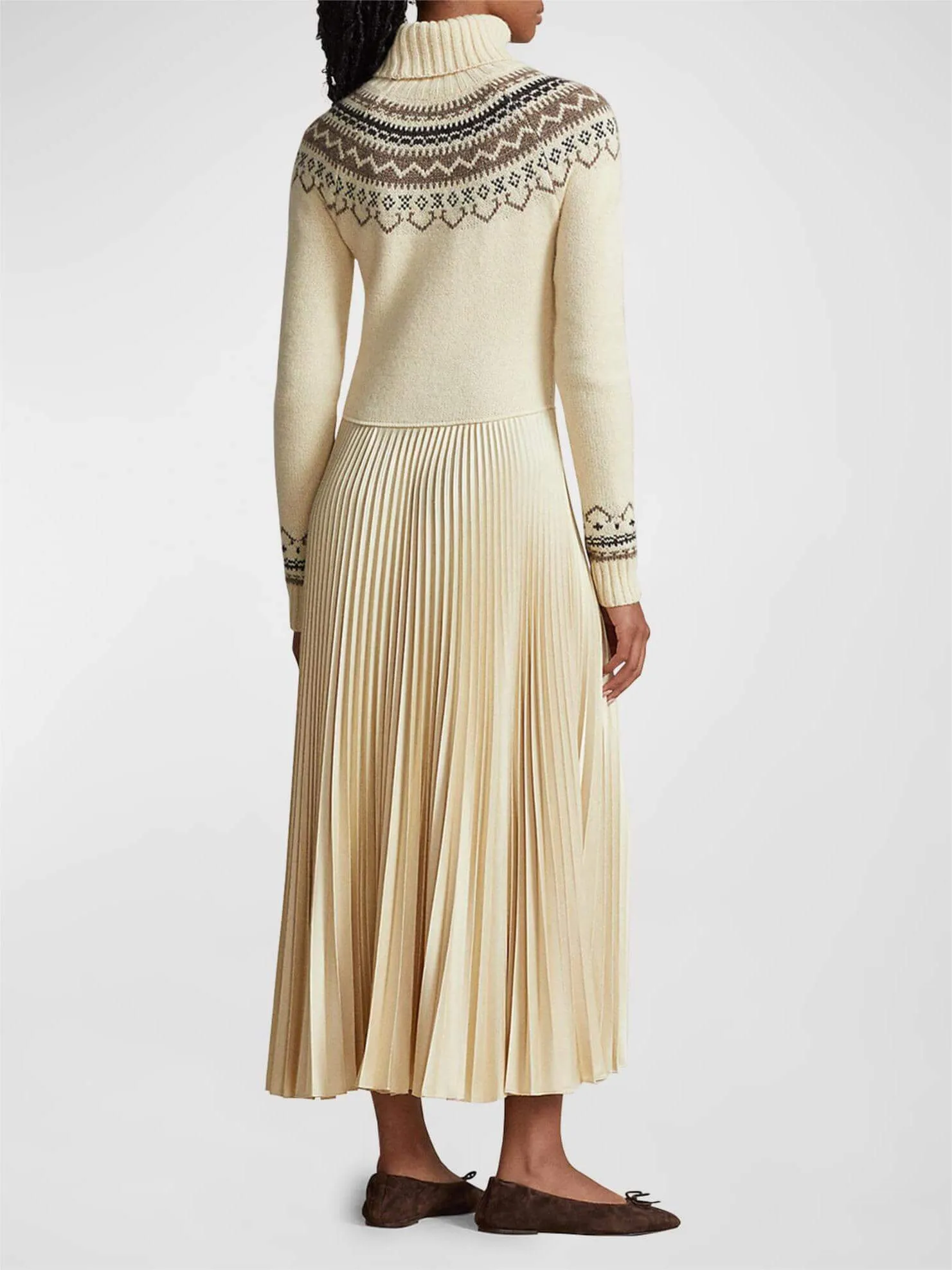 Hybrid Sweater-Pleated Turtleneck Dress