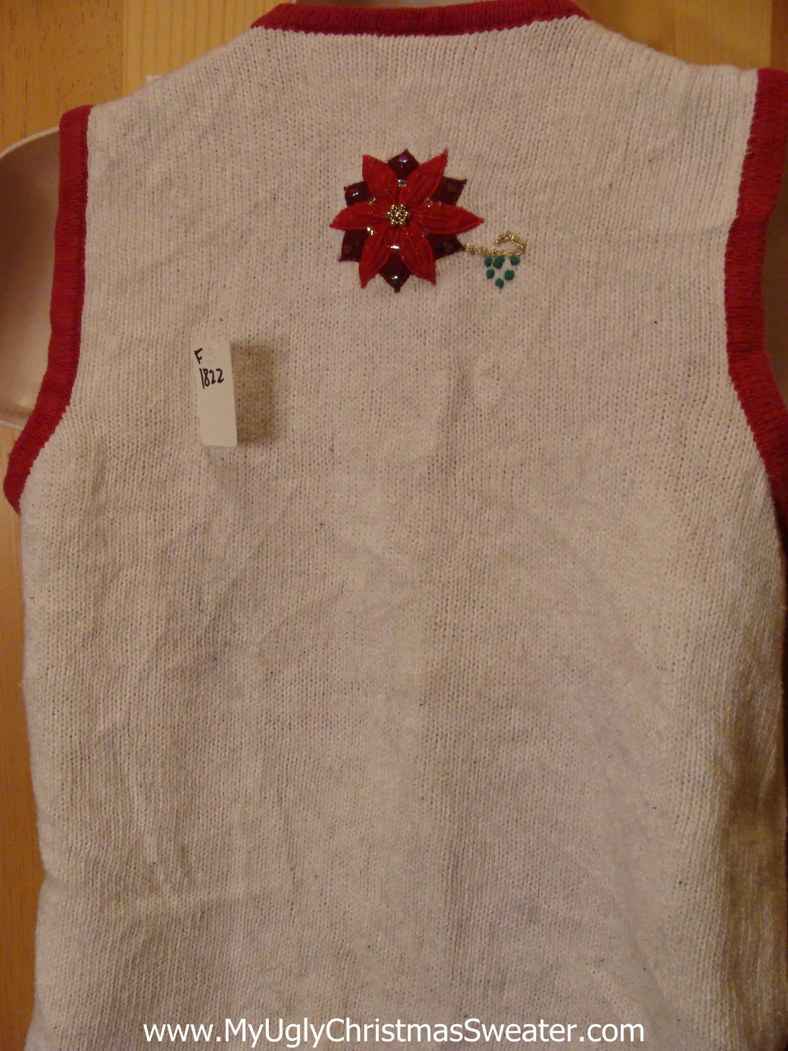 Ivory 2sided Funny Ugly Sweater Vest with Poinsettias