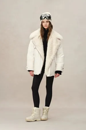 Kat White Water-Repellent Goose Down Fur Jacket in Cotton-like Fabric