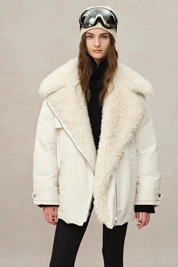 Kat White Water-Repellent Goose Down Fur Jacket in Cotton-like Fabric