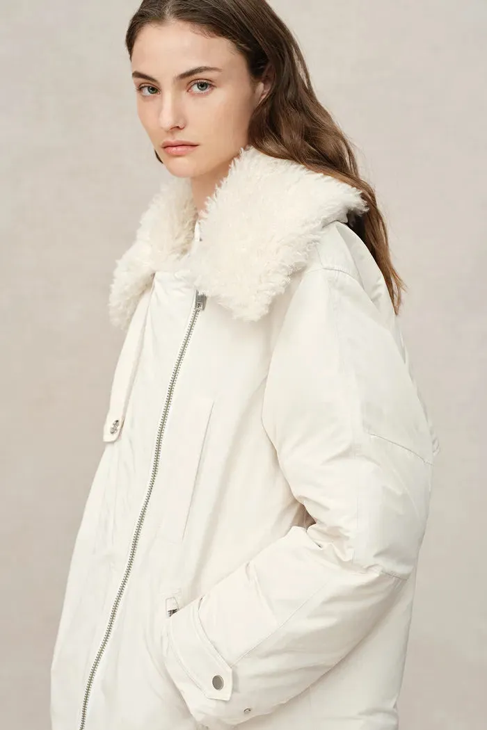 Kat White Water-Repellent Goose Down Fur Jacket in Cotton-like Fabric