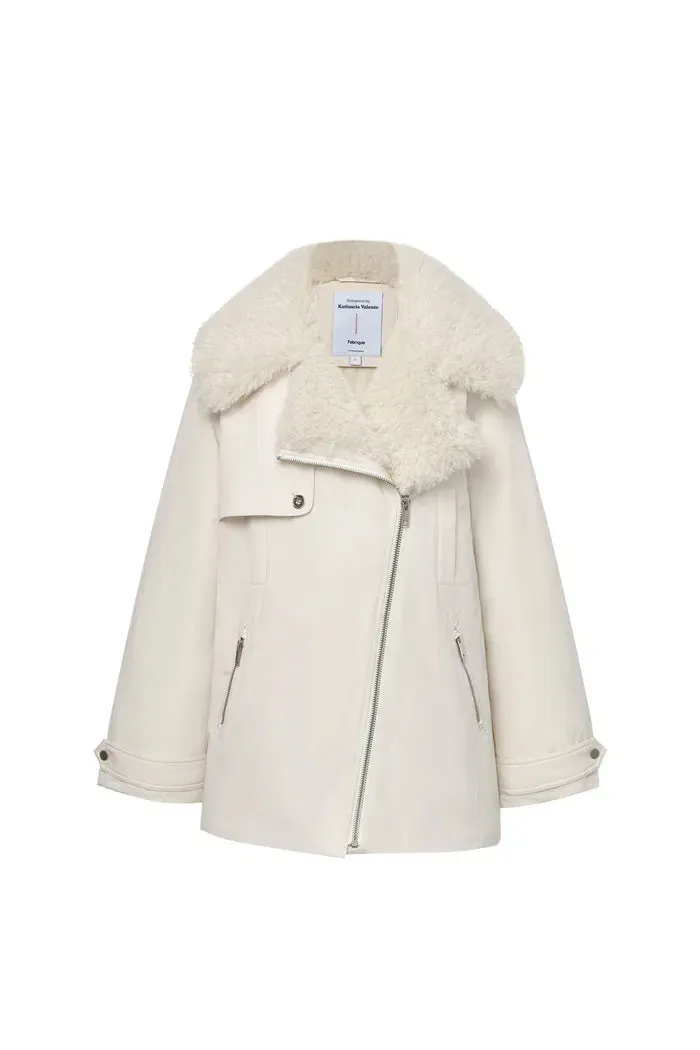 Kat White Water-Repellent Goose Down Fur Jacket in Cotton-like Fabric