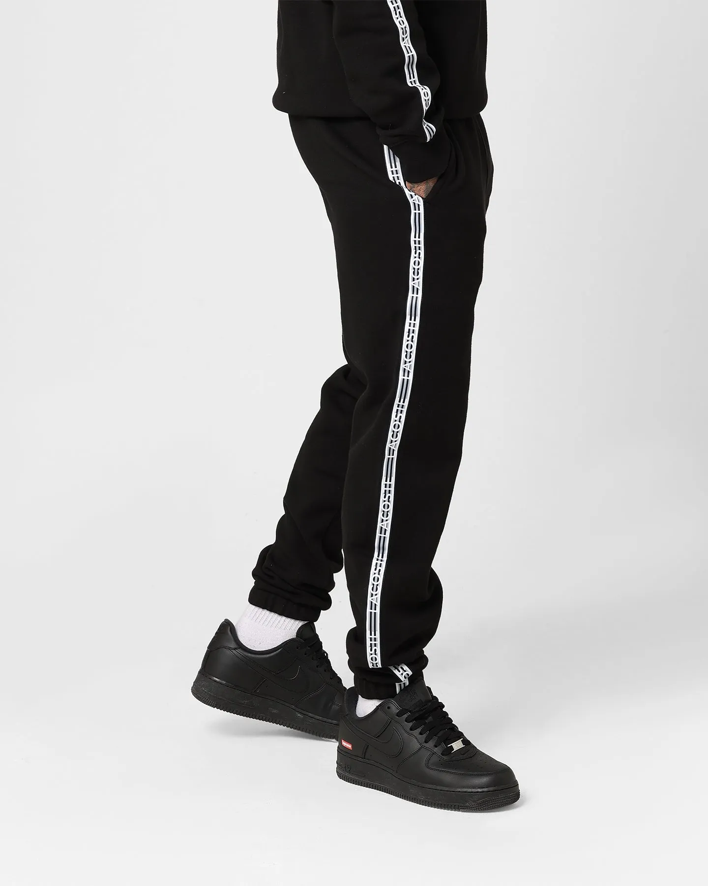 Lacoste Logo Tape Fleece Track Pants Black