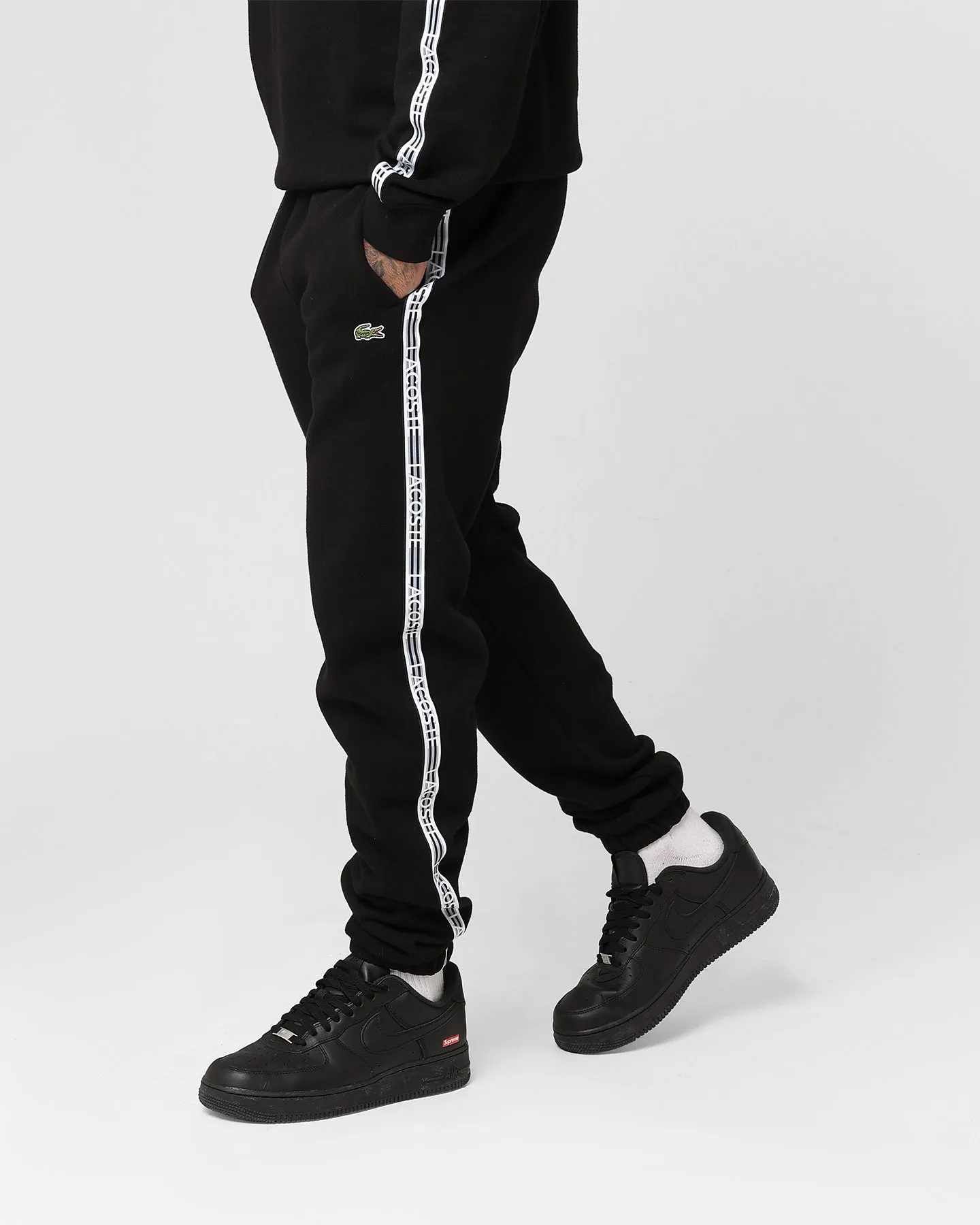 Lacoste Logo Tape Fleece Track Pants Black