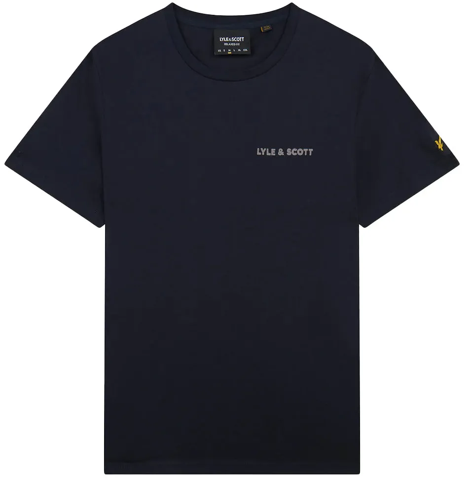 Lyle and Scott Mens Flocked Logo T Shirt Dark Navy