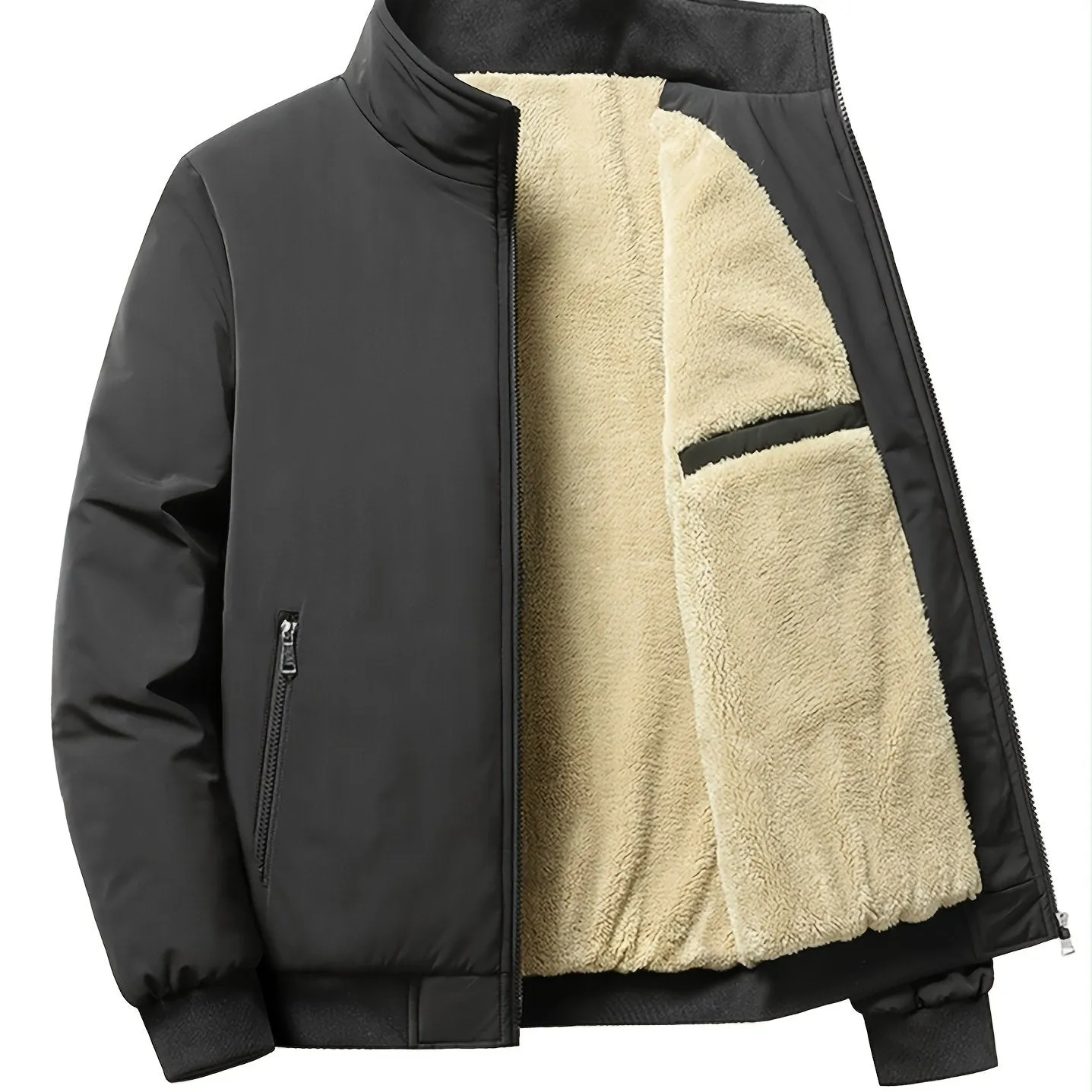 Men's Fleece Jacket With Zipped Pockets For Winter Jacket