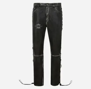 Men's Laced Biker Leather Pants Soft Leather Fashion Pants