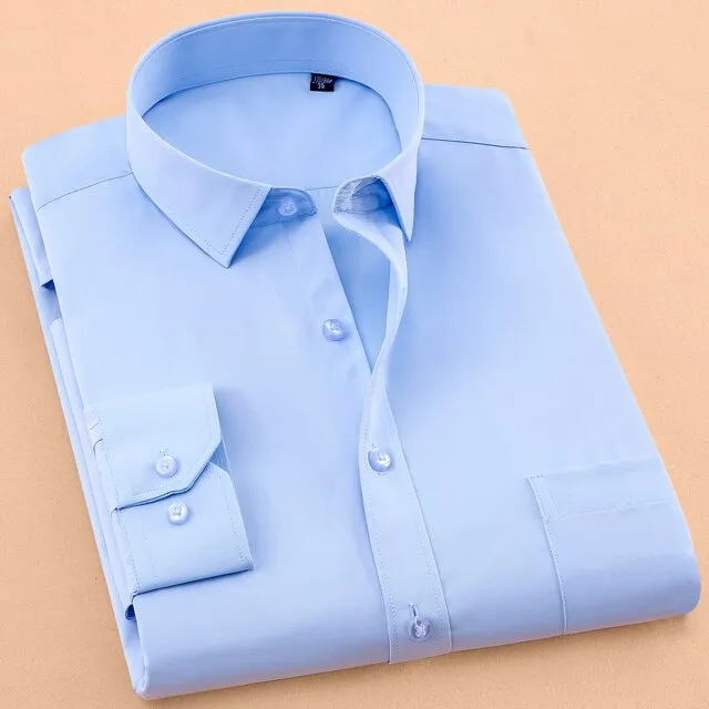 Men's Long Sleeve Standard-fit Solid Basic Dress Shirt Formal Business Work Classic Office Plaid Striped Smart Casual Shirts