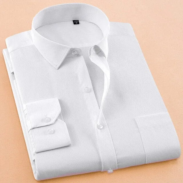 Men's Long Sleeve Standard-fit Solid Basic Dress Shirt Formal Business Work Classic Office Plaid Striped Smart Casual Shirts