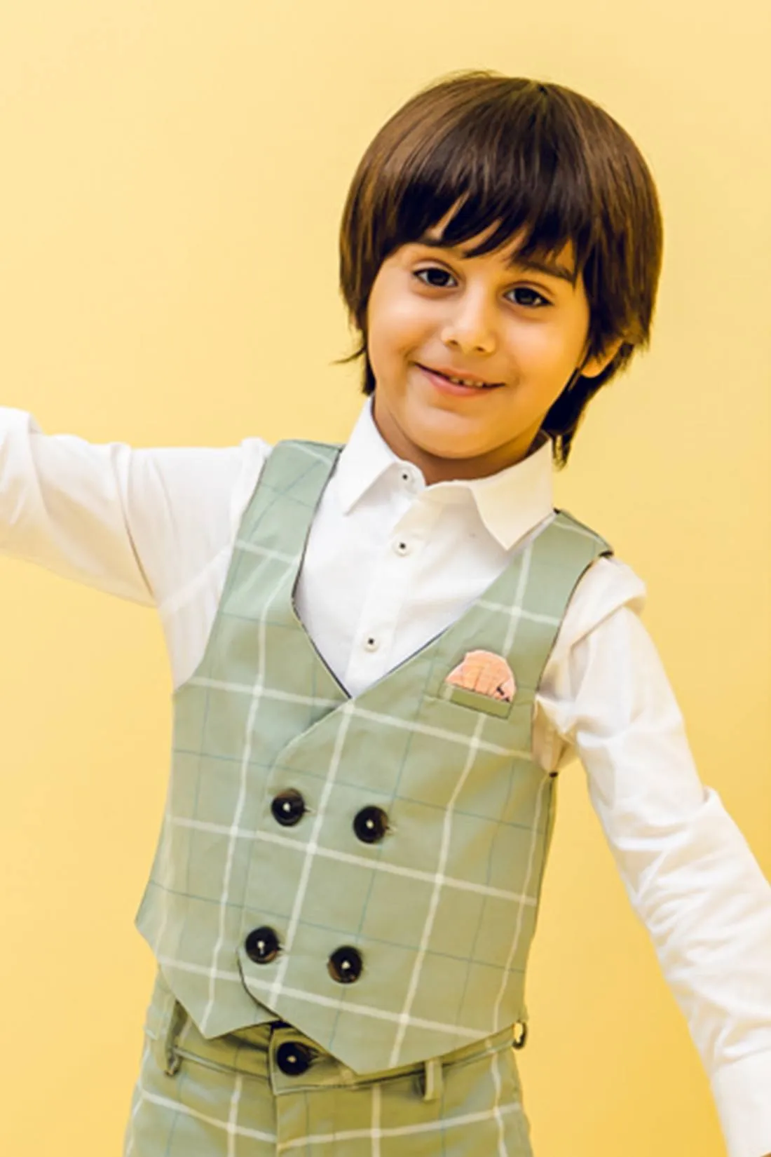 One Friday Kids Boys Green  Check Waist Coat