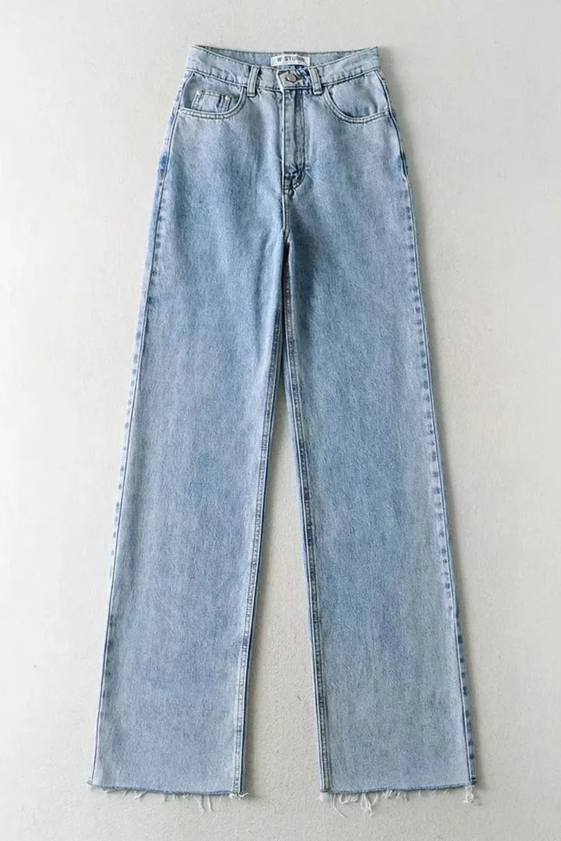 PK740 Frayed Hem Wide-Leg Denim Pants