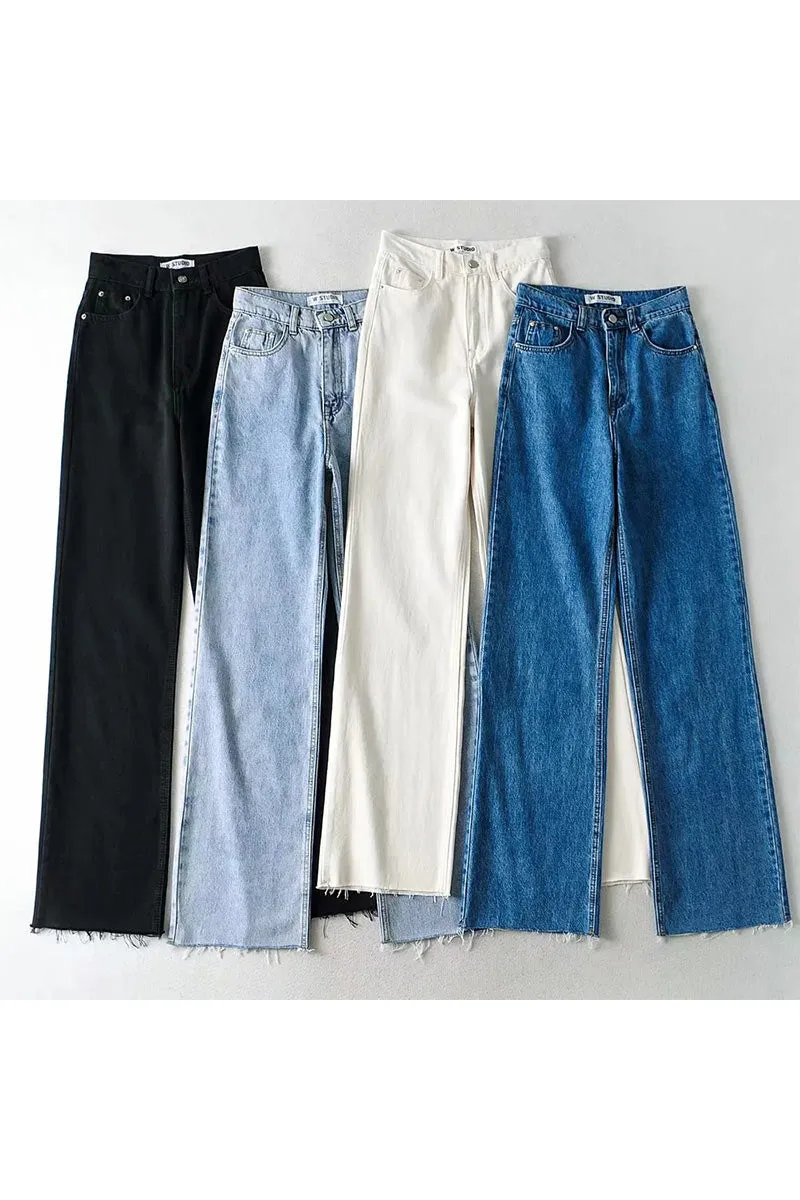 PK740 Frayed Hem Wide-Leg Denim Pants