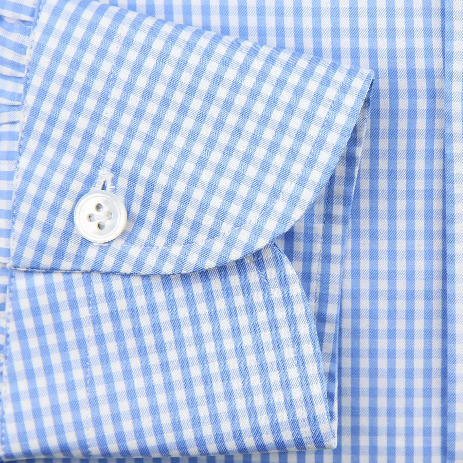 Poplin Semi Spread Shirt - White / Sky Blue - Gingham