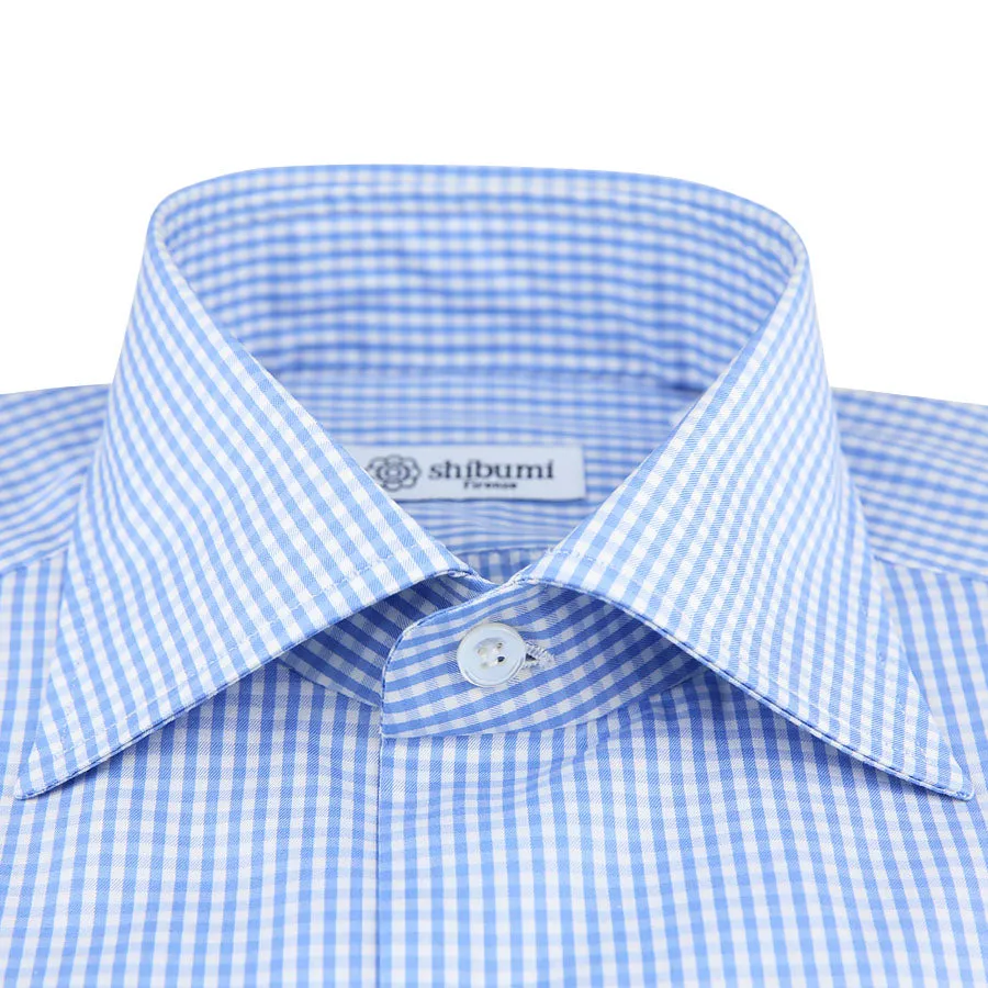 Poplin Semi Spread Shirt - White / Sky Blue - Gingham