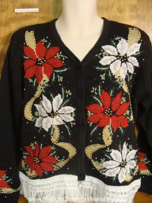 Red and White Poinsettias Ugly Xmas Sweater